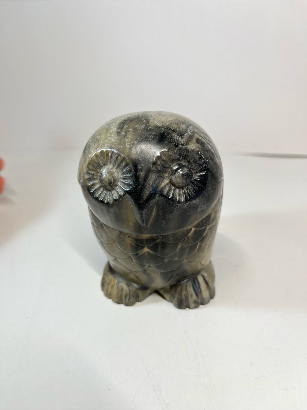 Vintage Hand Carved Stone Owl Signed Thorn Canada Bird Figurine Soapstone Decor
